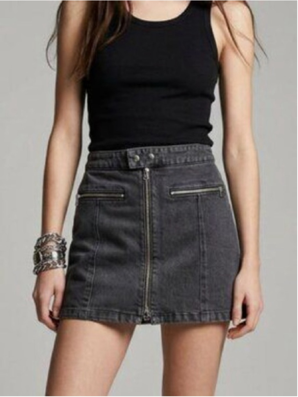 rag & bone Isabel Black Zip-Front Denim Mini Skirt Size 4